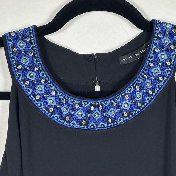 White House Black Market Dress Shift Embellished Black Blue size 8 - Picture 6 of 13